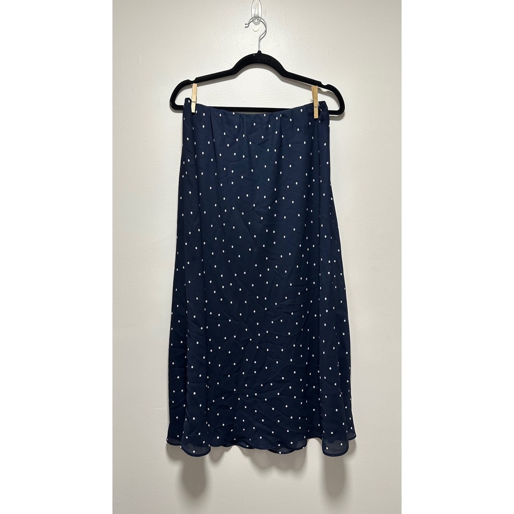 Laura Scott Vintage Navy Blue Polka Dot Midi Skirt Womens Size 14 A-Line